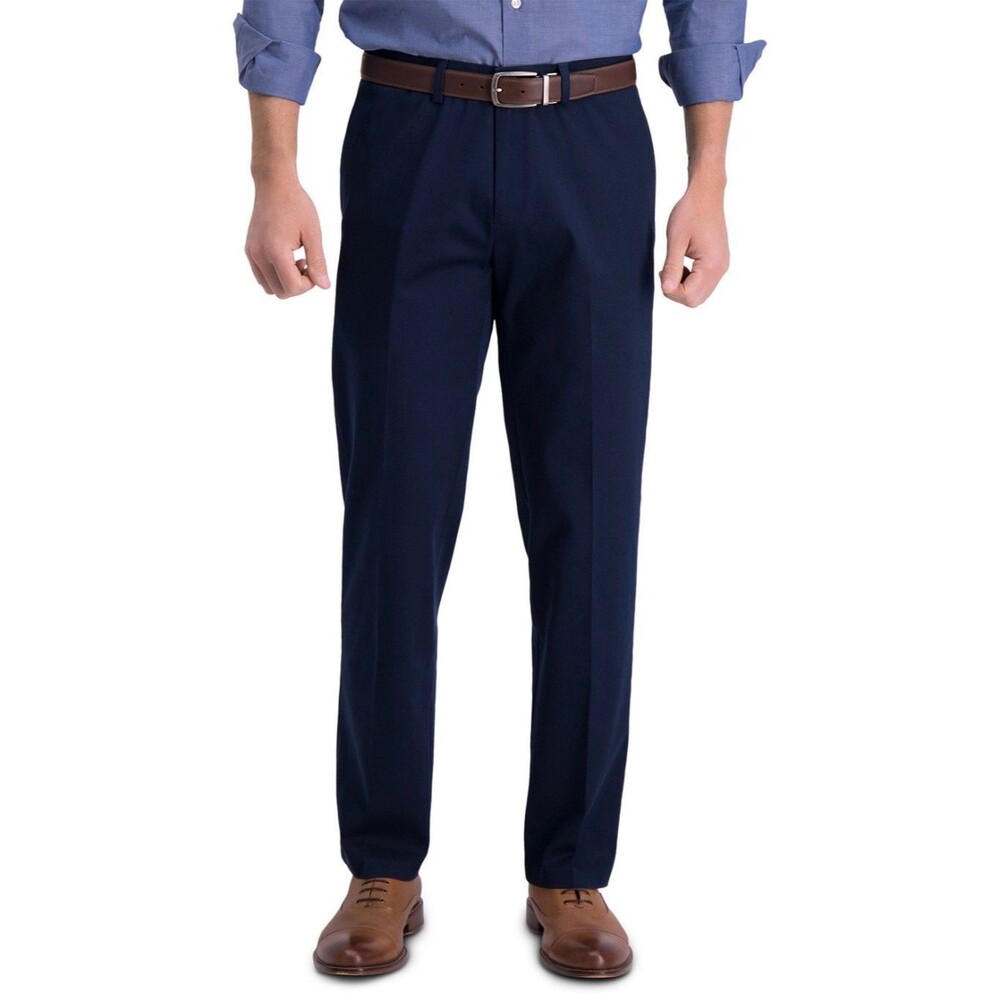 $80 NEW HAGGAR Mens 40x30 Navy Cotton Straight Fit Premium Khaki/Chino Pants